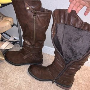 Brown faux fur lined riding boots